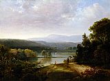 Thomas Doughty Wall Art - River View with Hunters and Dogs